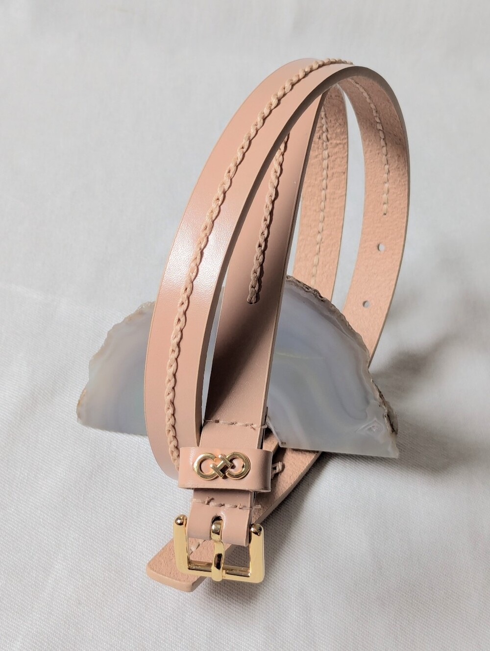 Cole Haan Pink Cream Thick Leather Skinny Belt Contrast Stitching Size M